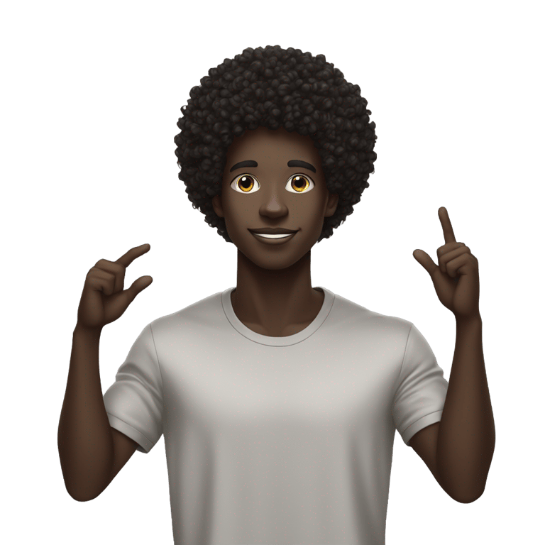 genmoji: dark skin, black afro curly man Raising Hand, street wear style, twink, intricate face