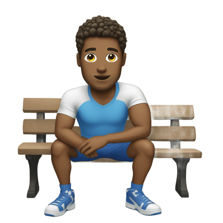 genmoji: white man wearing blue shorts sit on bench