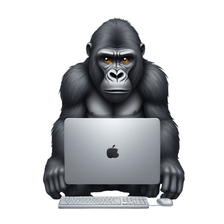 genmoji : Gorilla typing on computer with a serious face