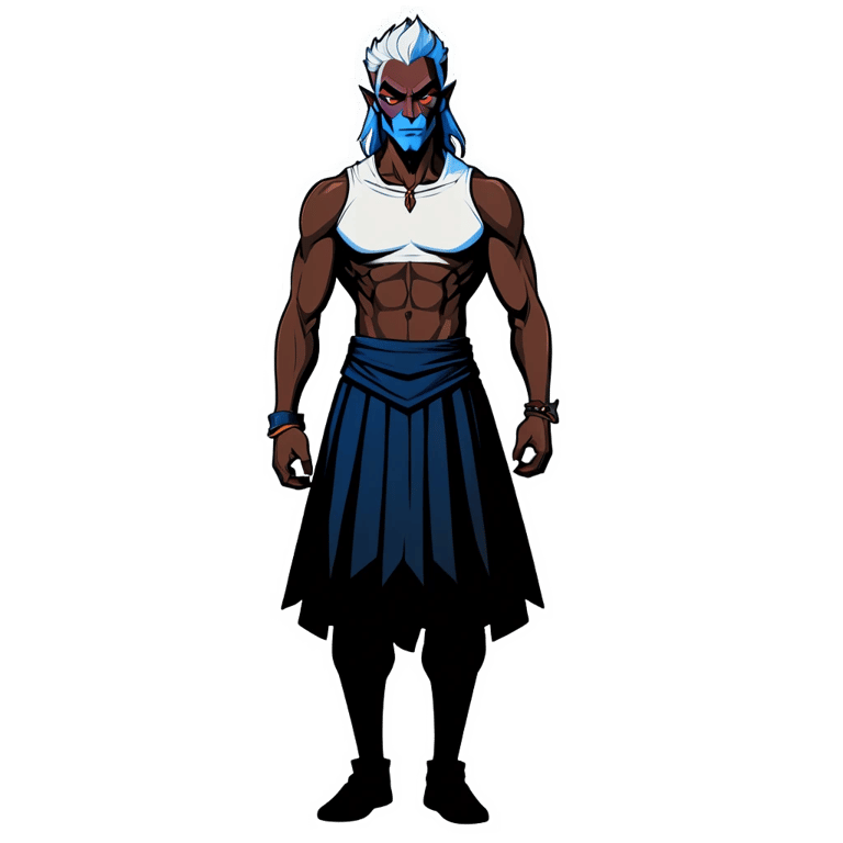 genmoji: effeminate male drow wearing skirt and crop top