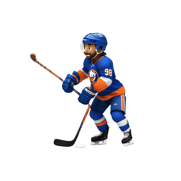 genmoji：New York islanders player running with a hockey stick