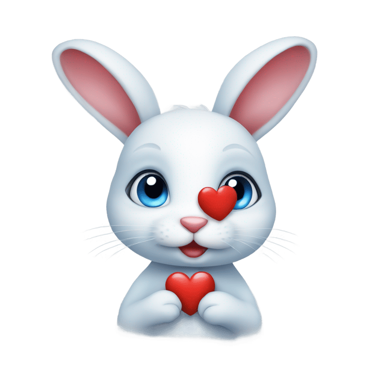 genmoji: realistic cute, blue eyes bunny, holding red heart