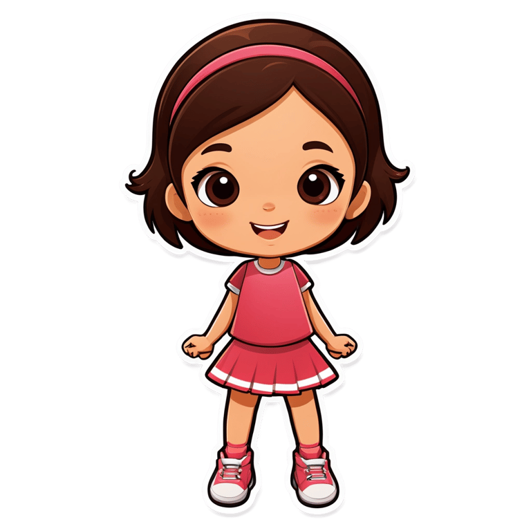 genmoji: Une petite fille brune style jeu vidéo qui saute de joie