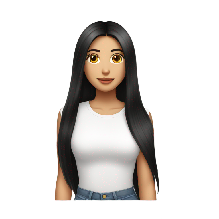 genmoji: Beautiful latina girl in white shirt with long straight black hair cutitng her hair short bob just above her shoulders