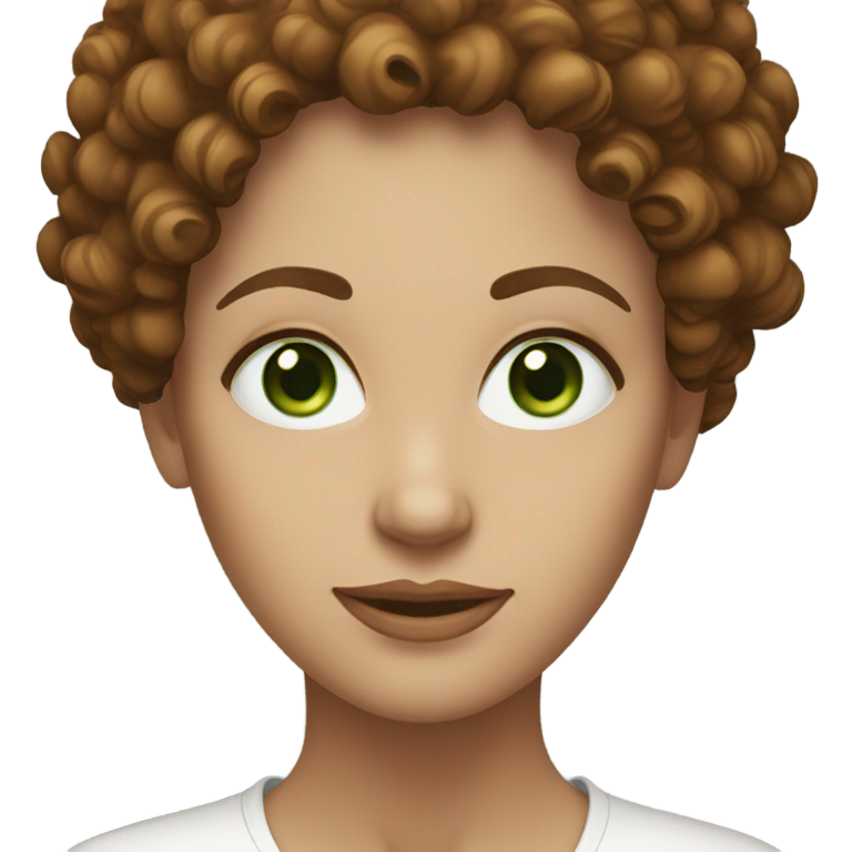 genmoji : Femme blanche aux yeux verts et aux cheveux bruns bouclés