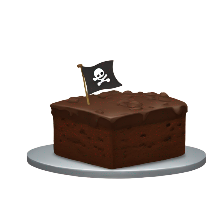 genmoji: a plain brownie cake (the desert) and a pirate flag on it