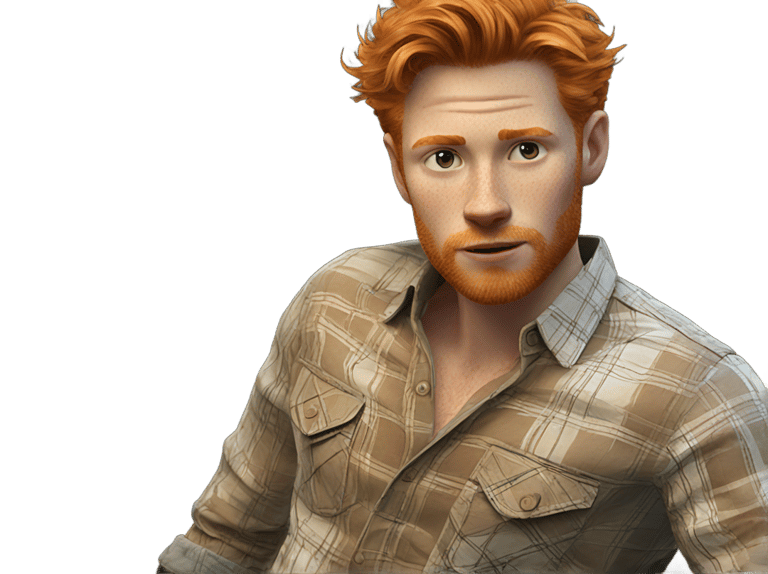 genmoji : Homme à la barbe rousse portant un short avec chemise, âgé de 37 ans.