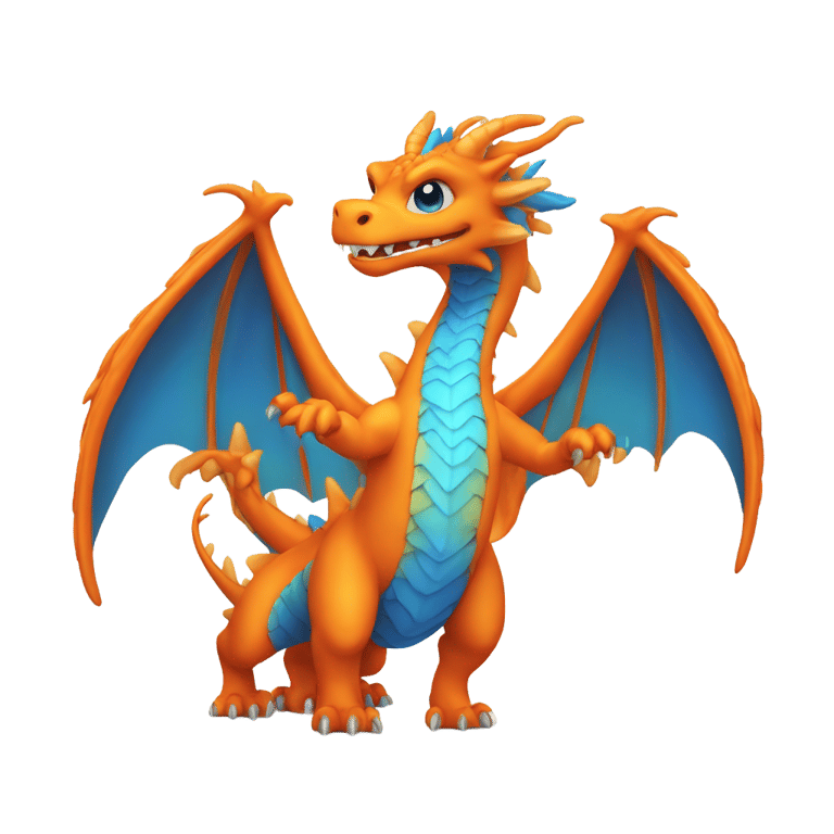 genmoji: An orange dragon with blue on the inside of its wings and has fire on its tail