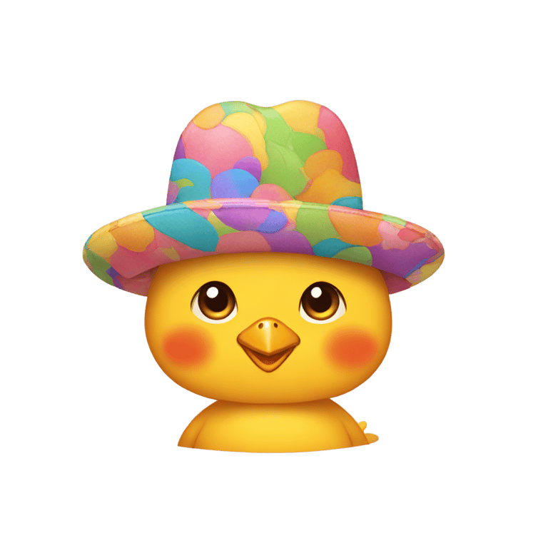 genmoji : a chick wearing a colorful hat.