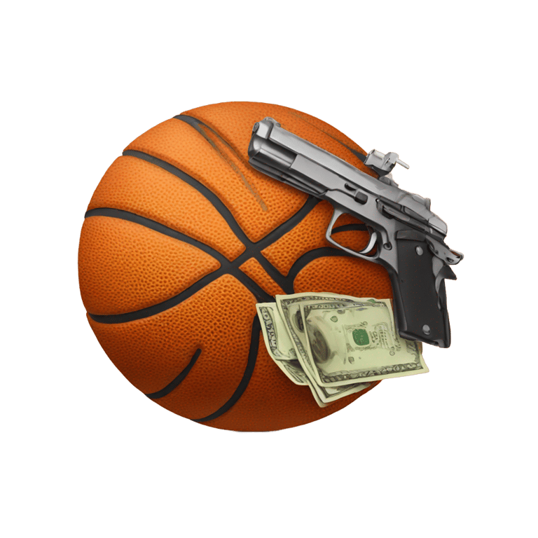 genmoji: A basketball that has a gun and it says give me your wallet