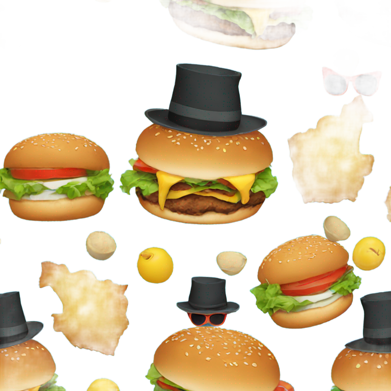 genmoji: turkey burger holding a cat with a hat and sunglasses