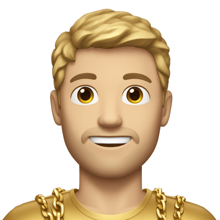 genmoji: Caucasian male with a gold shirt, gold chains and wrist bands, and brown hair