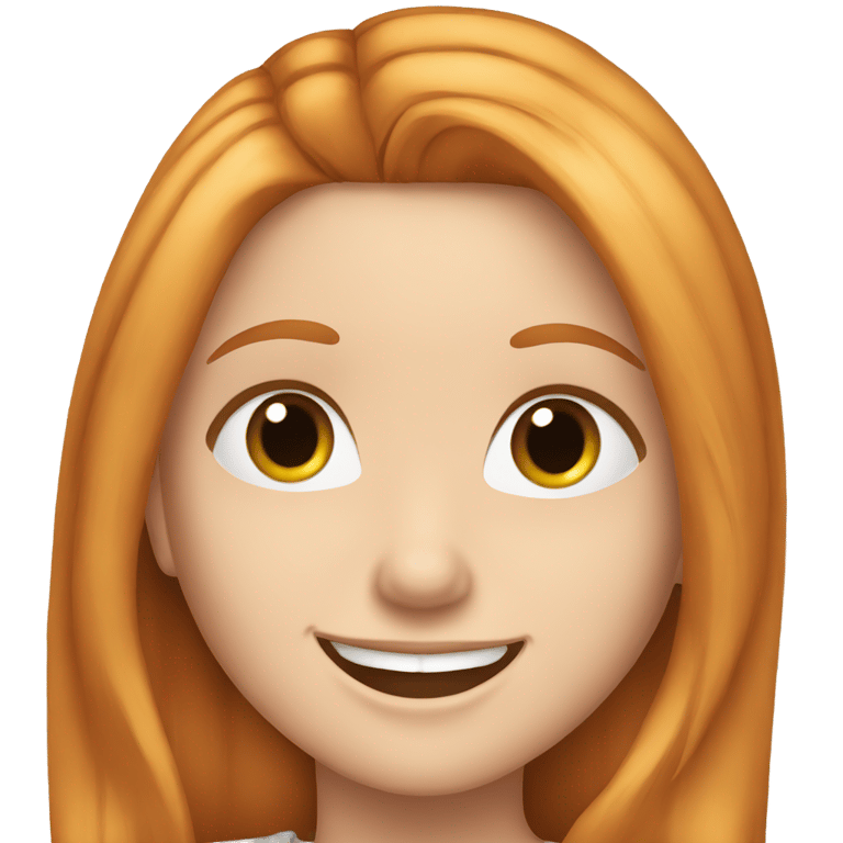 genmoji: a beautiful white girl smiling with a ginger, perfect and straight hair