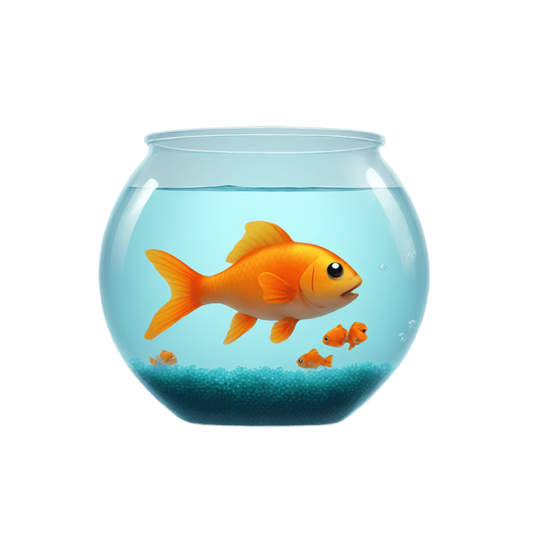 genmoji: transparent glass fishbowl with one orange fish inside