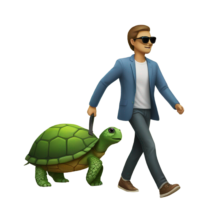 genmoji : Une personne marchant un tortue avec des lunettes de soleil.