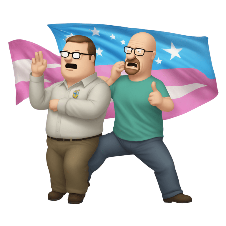 genmoji: Peter griffin kicking Walter white while saluting to the trans flag