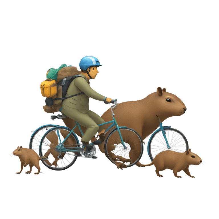 genmoji: un capibara peleando contra godzila y el capibara con una bicicleta de 10 ruedas