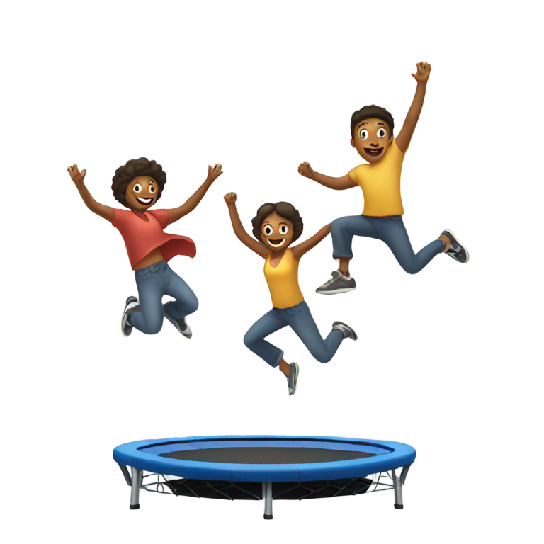 genmoji: three people jumping on a trampoline