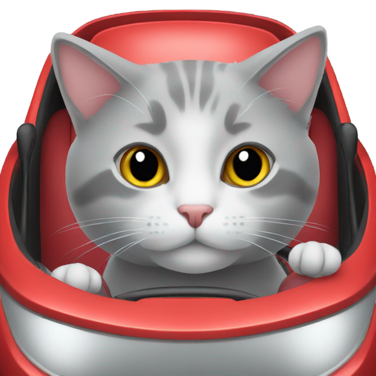 genmoji: a grey cat in a red kart