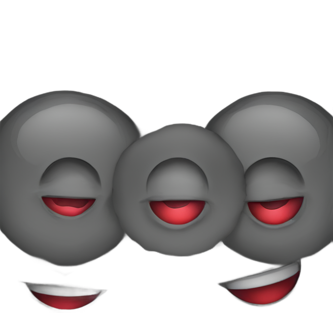 genmoji : A circle emoji with to circle eyes an DC a really reallly really really really really big smile and no eyelids looking at crazily and red liquid on the face