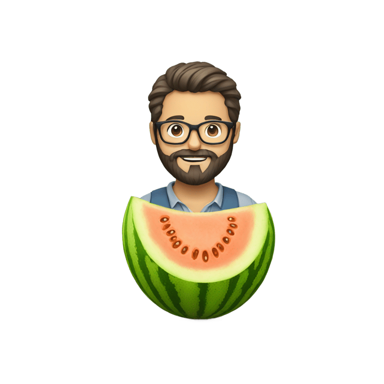 genmoji: Man with beard and glasses holding melon