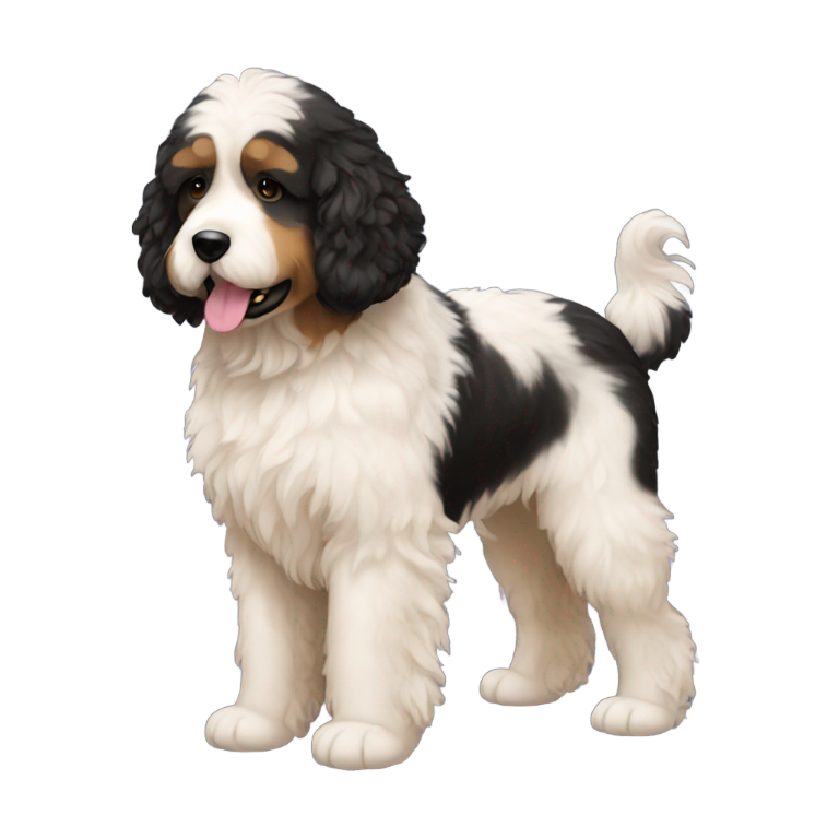 genmoji : Créez un emoji de bernedoodle assis et triste avec une fourrure noire.
