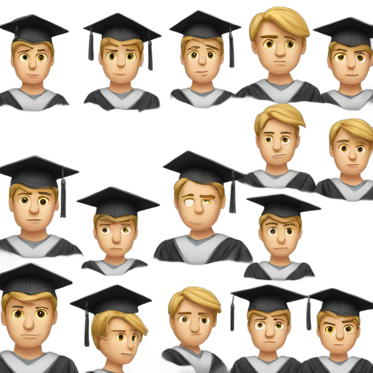 genmoji：白人男学生穿着毕业服，表情悲伤