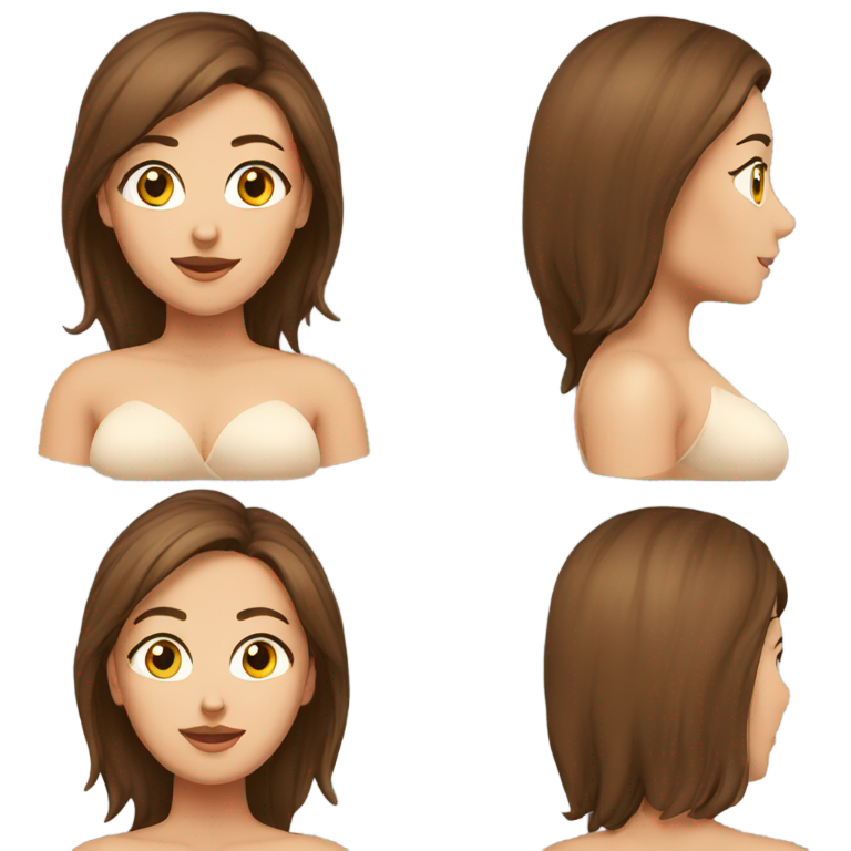 genmoji : Femme aux cheveux bruns, seins blancs et gros, nue