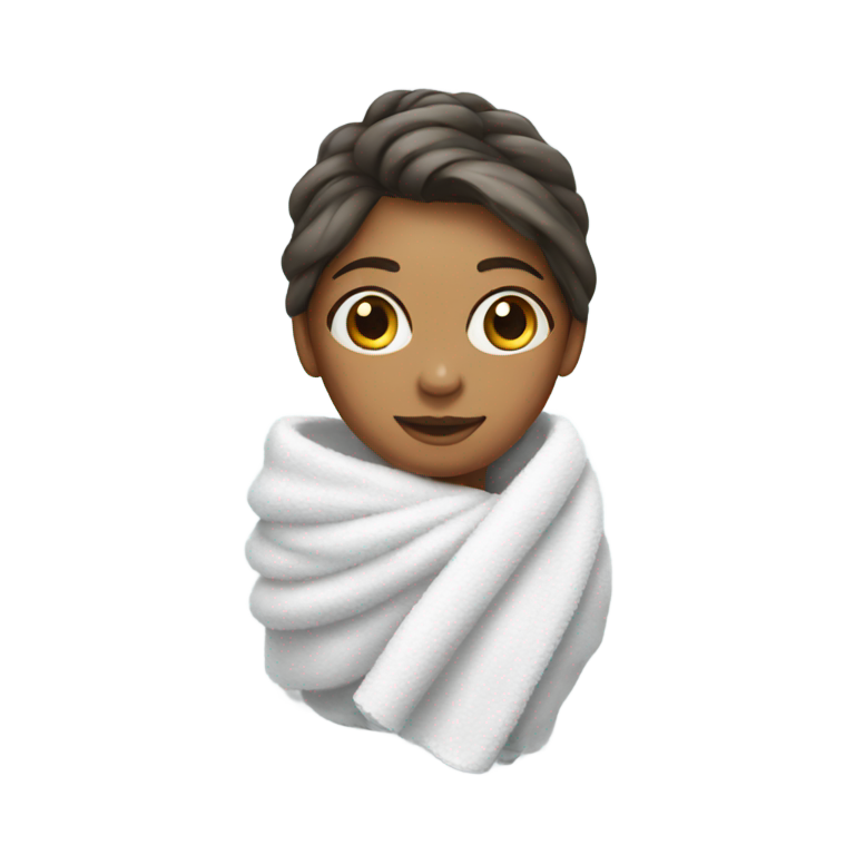 genmoji : Une fille avec une serviette enroulée autour d'elle et les cheveux relevés.