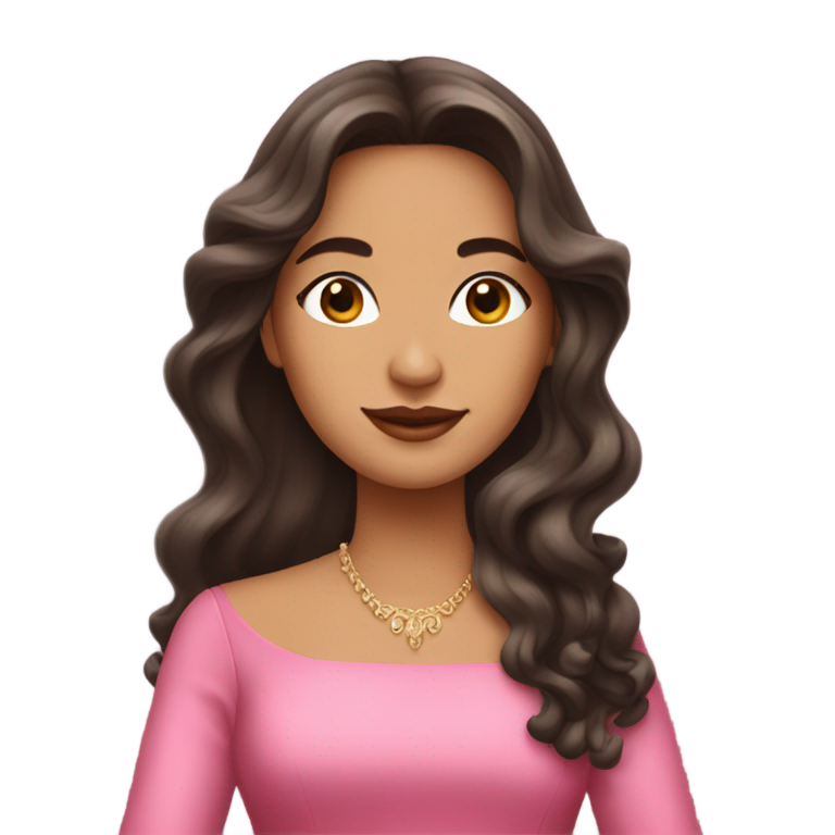 genmoji：一位身穿粉红色裙子的拉丁贵族女子，长着长长的波浪头发