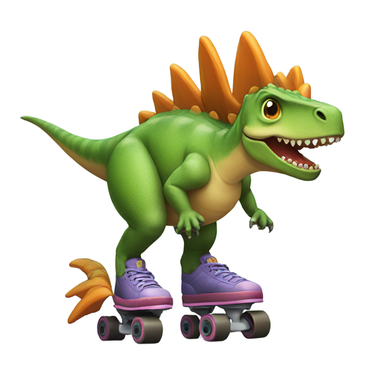 genmoji: a dinosaur with roller skates