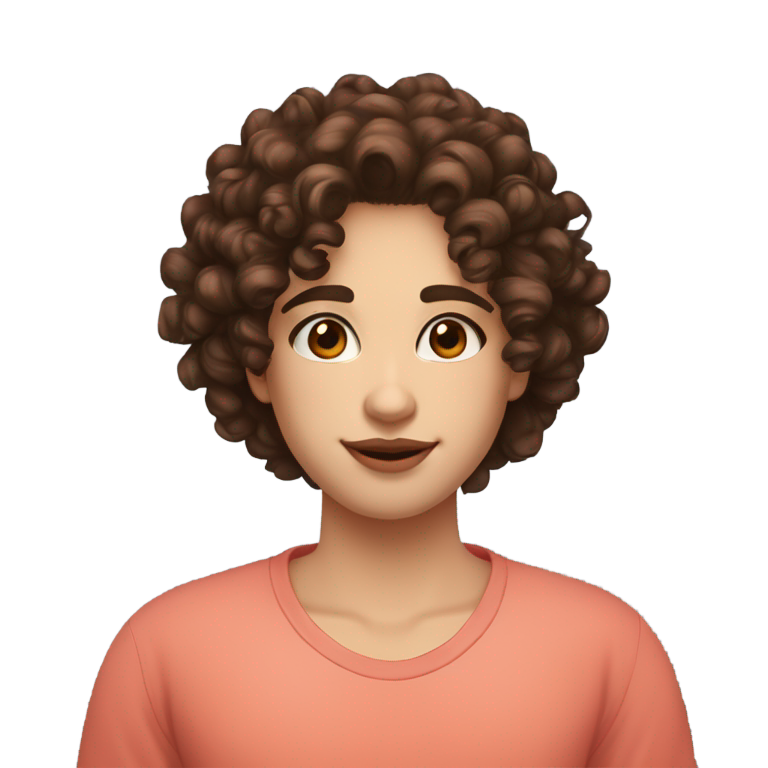 genmoji：卷发，美国发型，白皮肤，棕黑色头发，中棕色眼睛，淡色嘴唇，红润脸颊，轮廓分明的下巴