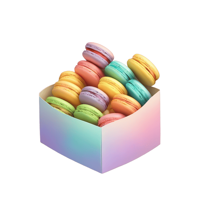 genmoji : Une boîte de macarons arc-en-ciel en tons pastel.