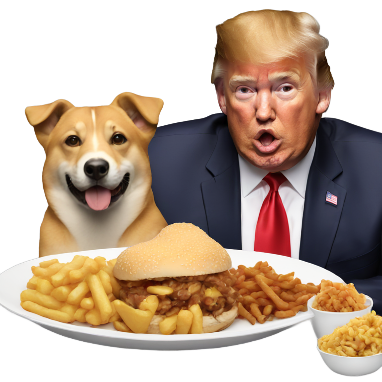 genmoji : Donald Trump mangeant un chien