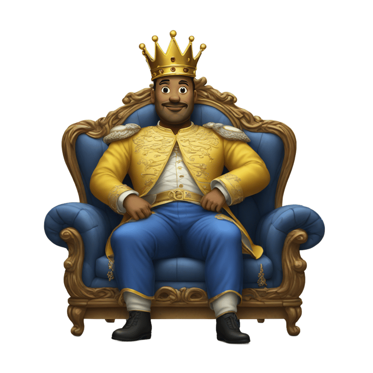 genmoji : "Big thin king on royal sofa,