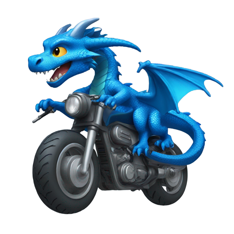 genmoji: blue dragon using motorcycle
