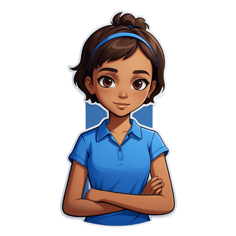 genmoji：一个留短发的棕色皮肤女孩，穿着蓝色衬衫