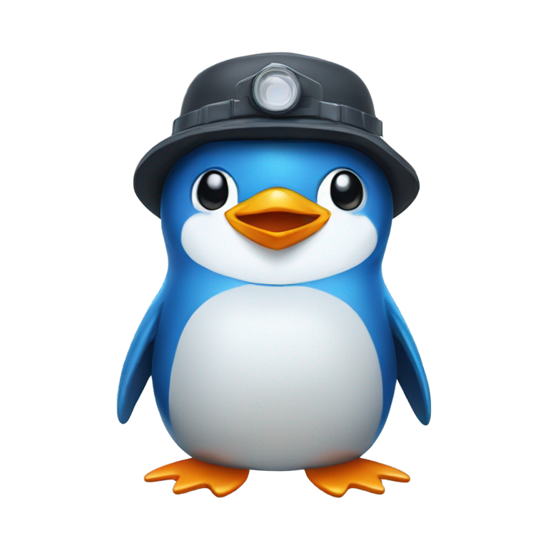 genmoji：蓝色企鹅角色，戴着覆盖耳朵的士兵帽和圆形护目镜