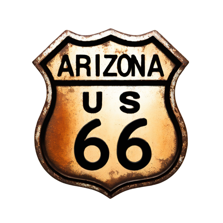 genmoji: arizona route 66 badge rusted metal