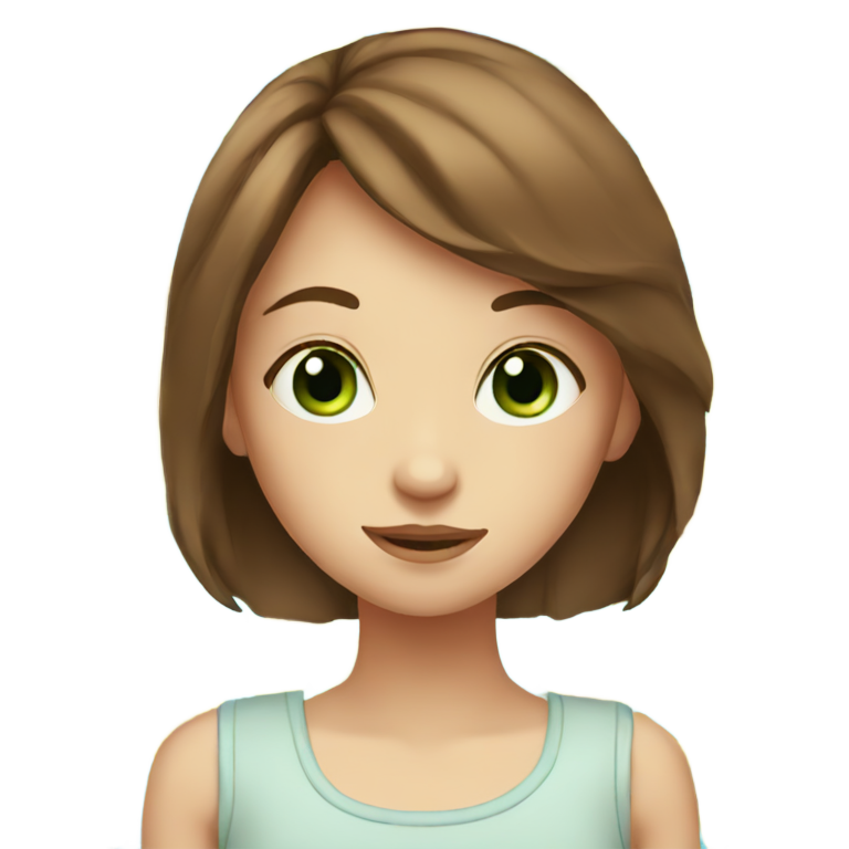 genmoji : Fille aux yeux vert-bleu, cheveux bruns, sent les fleurs
