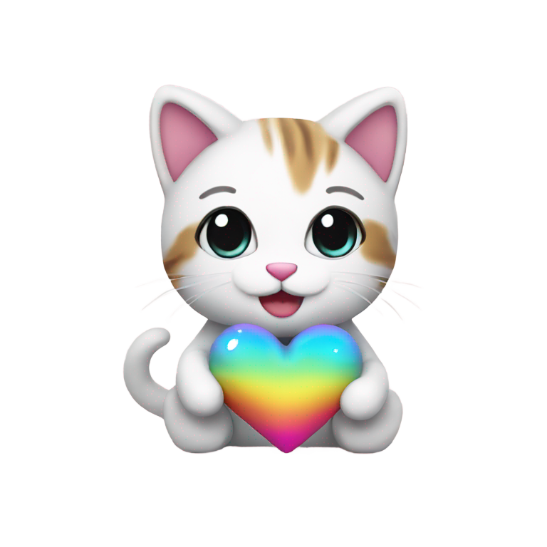 genmoji: plushie cute cat, holding rainbow heart