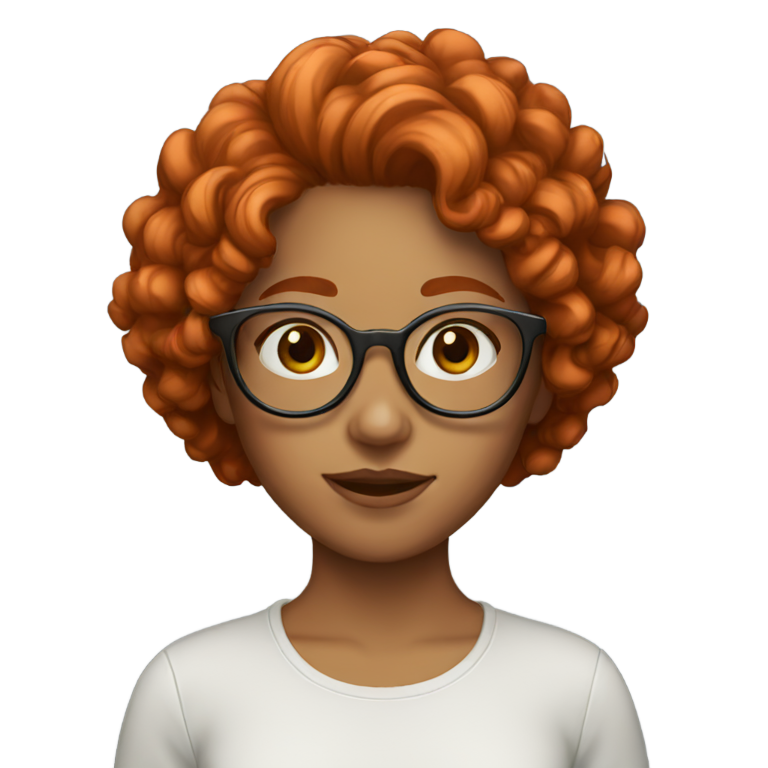 絵文字：赤毛のカールヘアでメガネをかけた女の子