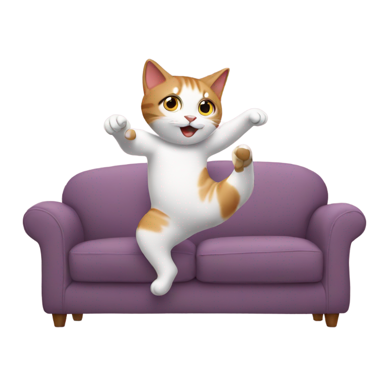 genmoji: cat with autism dancing on the couch