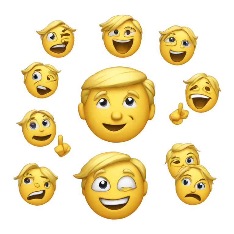 絵文字：笑顔でおかしくて面白い顔の絵文字。背景に踊るトランプを。