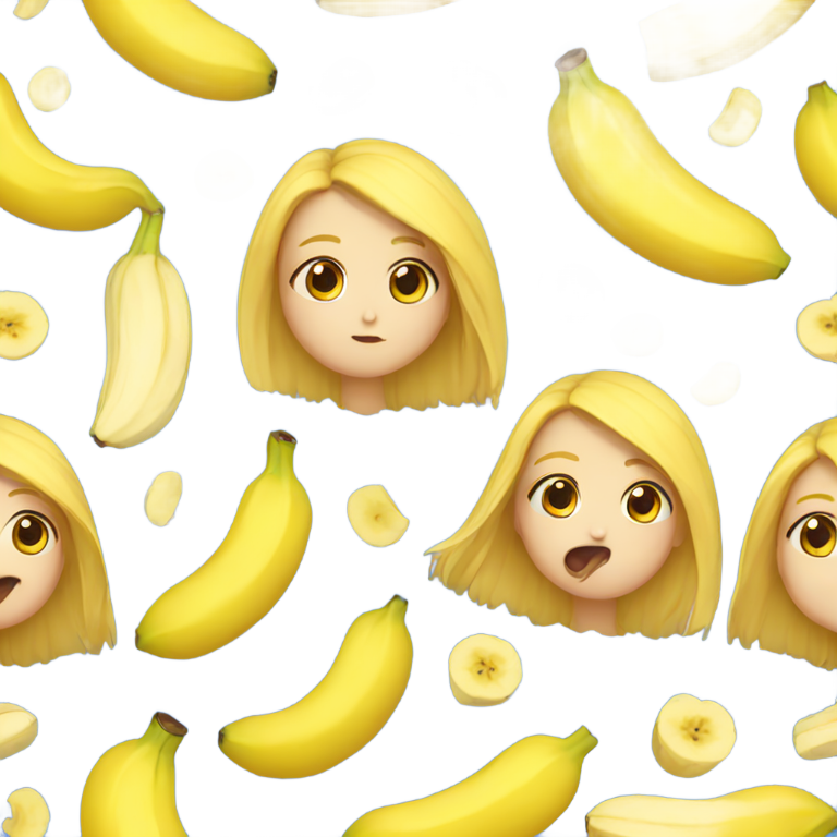 絵文字：長髪の女の子がバナナを夢中で食べる