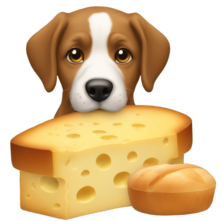 絵文字：犬がパンとチーズを食べる