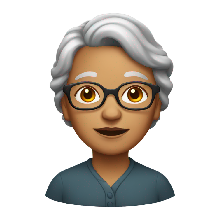genmoji: Old woman with glasses and light brown skin with fiery RED hair