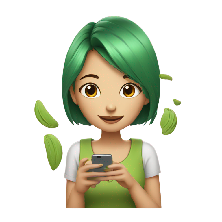 genmoji：一个手拿抹茶另一手拿手机的女孩