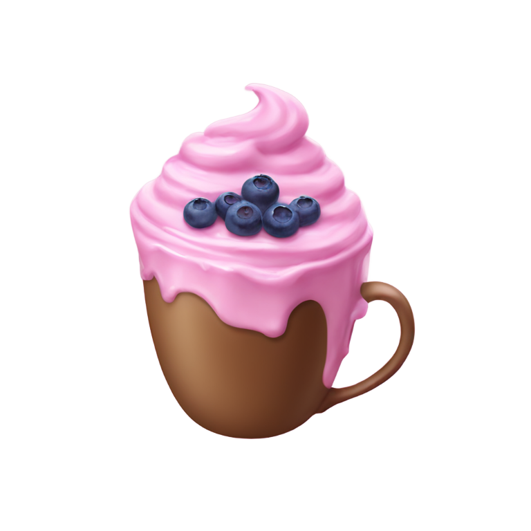 genmoji: Pink coffee with blueberries cream