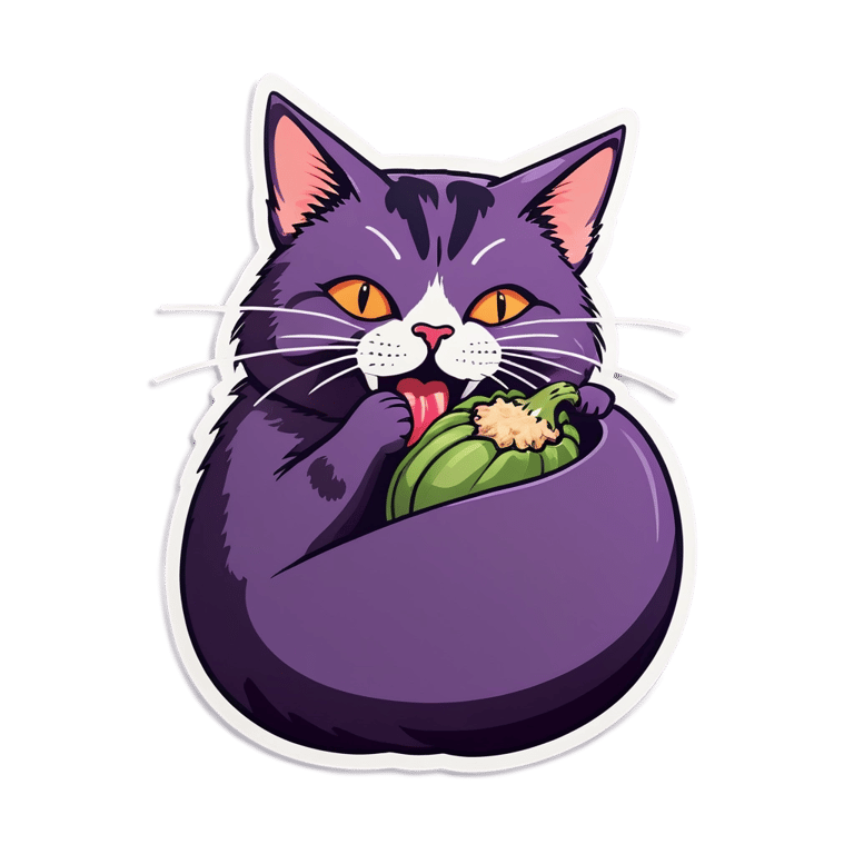 絵文字：猫がナスを舐める